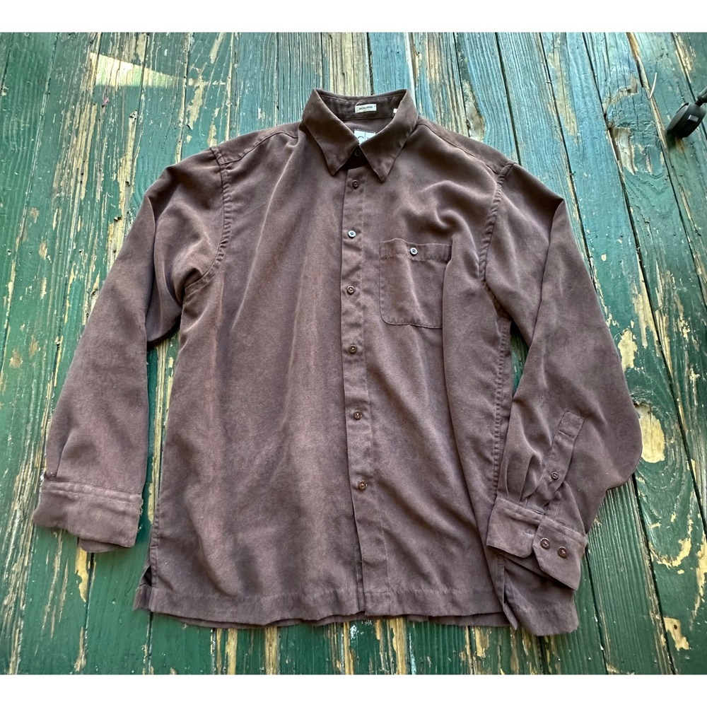 Geoffrey Beene Mens XL Brown Micro Suede Button Down Long Sleeve Shirt A3834